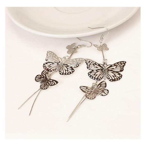 

multi-level long paragraph hollow tassel butterfly earrings european and american ear jewelry m sqcbxh dh_seller2010, Silver