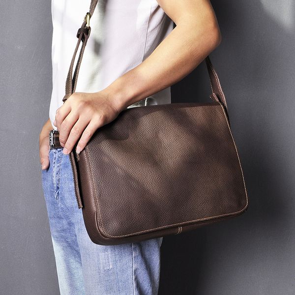 

real leather male design casual shoulder messenger fashion crossbody bag 13" lapsatchel university book 3164-db c0121