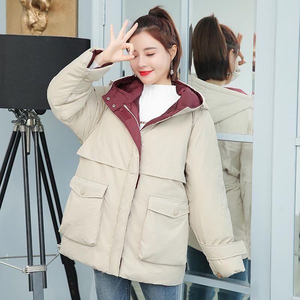 

women solid casual thick warm parka oversize coat new short hooded parka womens clothing plus size winter coat, Black