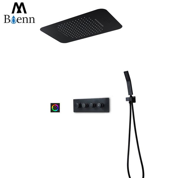 

m boenn music shower systems rain showerheads led shower set bathroom faucet thermostatic mixer matte black/chrome shower panel