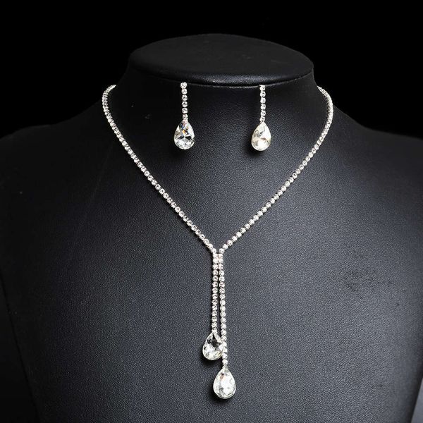 

necklace drop diamond crystal water for full women's fashion simple two piece set jewelry, Silver