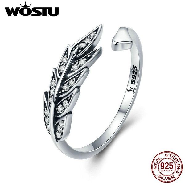 

WOSTU NEW 925 Sterling Silver Vintage Style Leaves , Clear CZ Adjustable Rings for Women Fashion S925 Silver Jewelry Gift CQR313, Slivery;golden