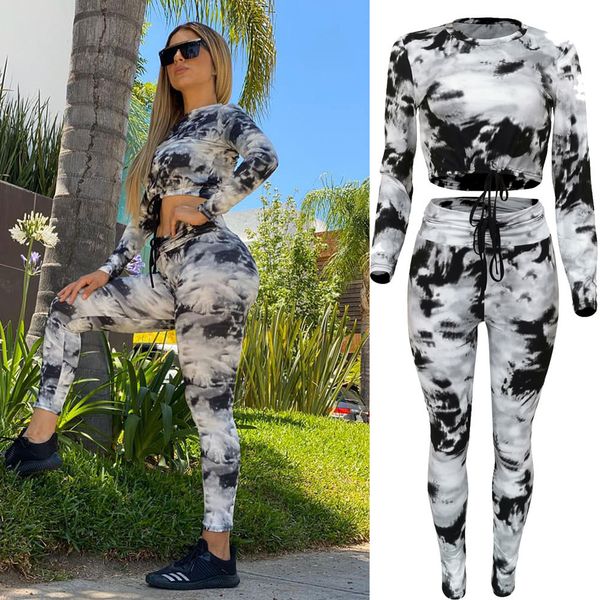 

autumn new women's fashion street fashion casual tie dye thickened long sleeve sports suit, Gray