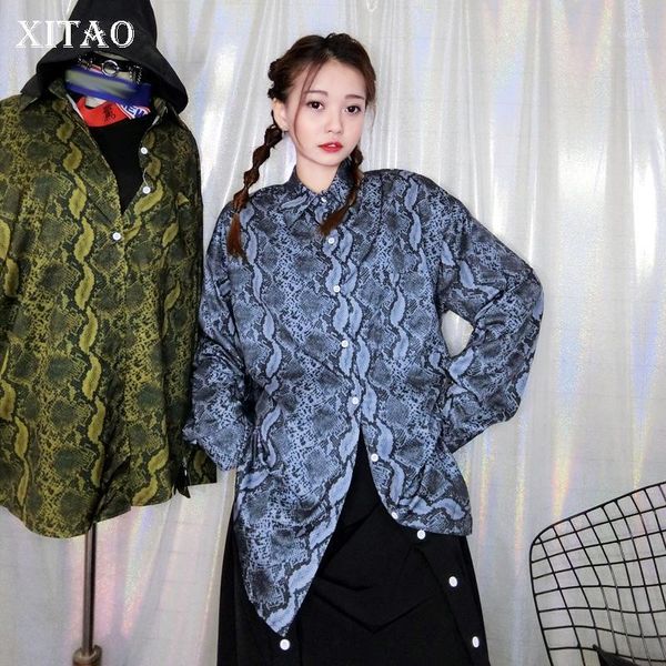 

xitao japanese style vintage snake pattern shirt loose plus size harajuku womens and blouses fashion streetwear dmy39861, White
