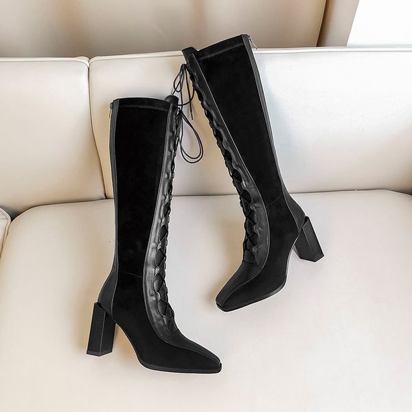 

2021 new genuine leather knee high boots women autumn winter warm party office basic shoes woman size 42 43 nw4r, Black