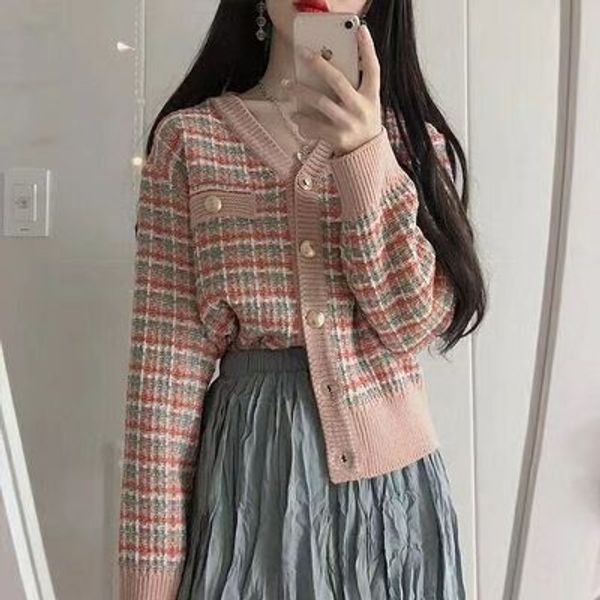 

south korea official website east gate graceful knitted cardigan autumn korean color official website color and winter 2020 western style th, White;black