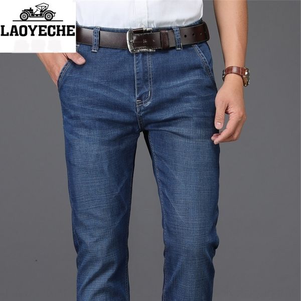

0ksa1 classic denim jeanstrousers and jeansjeans men's spring and autumn stretch slim fit straight business high trousers middle-aged j, Blue