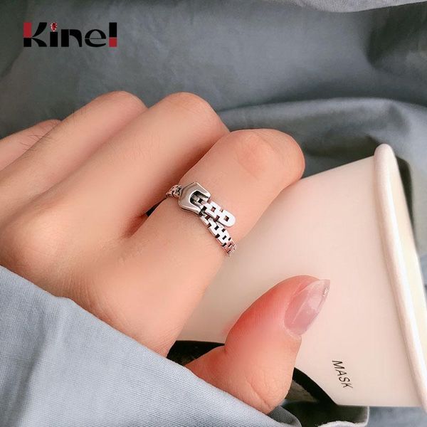 

Kinel Authentic 925 Sterling Silver Belt Buckle Finger Rings for Women Hypoallergenic Gift Statement Silver Jewelry, Golden;silver