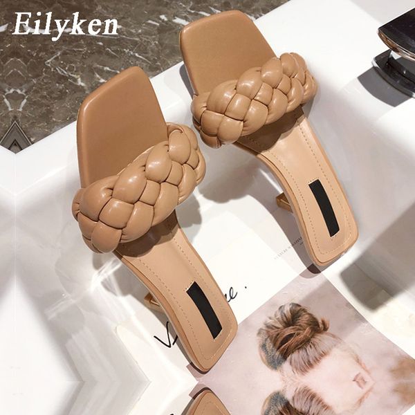 

eilyken 2020 new women sliders shoes fashion weave solid shallow slippers summer outdoor low heels gladiator ladies sandals x1020, Black