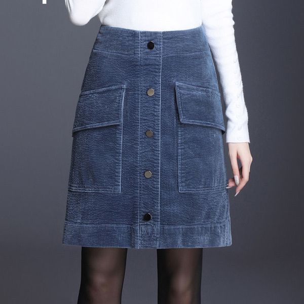 

2021 new autumn high velvet pockets the vintage at knee height skirt for woman plus size 4xl y422 scsq, Black