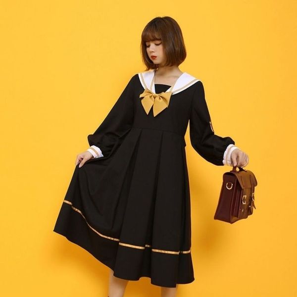 

2021 new japanese embroidered girl navy collar uniform long-sleeved lolita dress women cute anime role-playing new fall bwrd, Black;gray