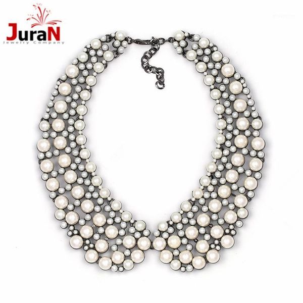 

juran fashion crystal collar-style necklace choker collar bib statement simulated pearl necklace for women jewelry factory price1, Golden;silver