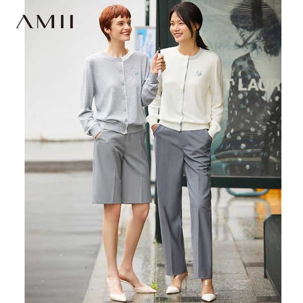 

amii minimalism autumn olstyle fashion solid loose women pants causal high waist female long trousers 12040199 1020, Black;white