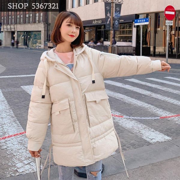 

2019 winter cotton cotton-padded clothes girls long fund easy thickening down cotton suit-dress loose coat1, Black