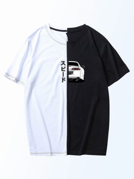 

romwe guys two tone car japanese print tee 36jf#, White;black