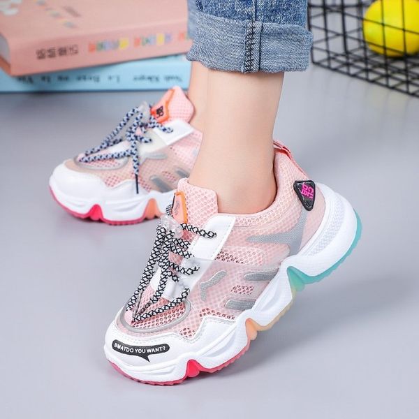 

2020 summer rainbow kids sport for girls students breathable mesh children boys sneakers light kid shoes, Black