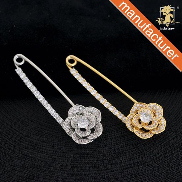 

high-end copper inlaid zircon pin beautiful flower brooch blazer dress brooch factory wholesale, Gray