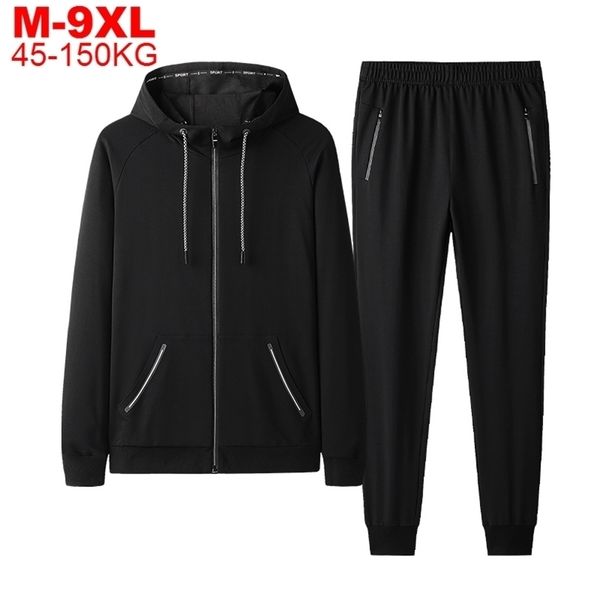 

large size 9xl tracksuits men set casual thicken hooded jackets pants sweatshirt sportswear coats hoodie track suits male 211220, Gray