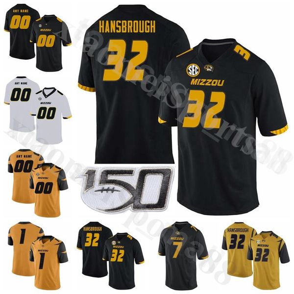 

ncaa college missouri tigers russell hansbrough jersey football 7 maty mauk 1 james franklin 21 bud sasser henry josey men women youth, Black
