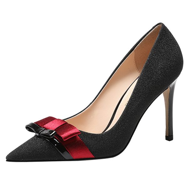 

2021 the new female glitter fingers at her feet thin heels beautiful stiletto women's shoes 5-15 41wi, Black