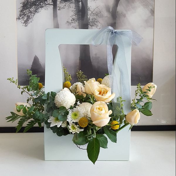 

wrapping basket hand held box vintage flower gift flowers bunch packaging paper