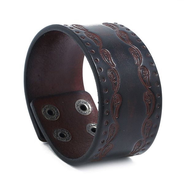 

punk leather bracelet is versatile, simple and embossed leather bracelet yiwu jewelry, Silver