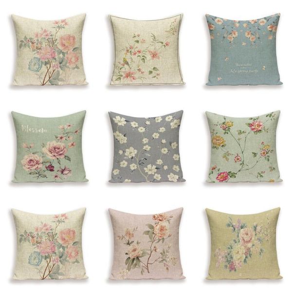 

cushion/decorative pillow plant flower cover floral case linen cushions covers flowers decor for home car sofa throw cushion cojin1