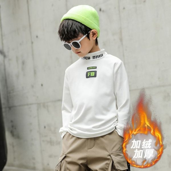 

wear autumn winter children's base shirt with plush and thick high collar korean boys' sweater fashion long sve, Black
