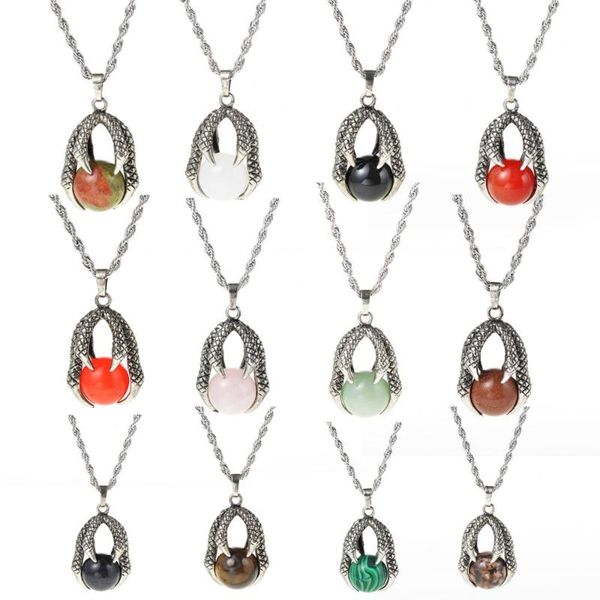 

chains punk rock stainless steel dragon claw pendant crystal ball necklace for men boys, Silver