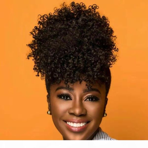 

deep tight curly pony tail hairpiece human ponytail hair tight wrap drawstring human hair ponytail extension 120g ship, Black