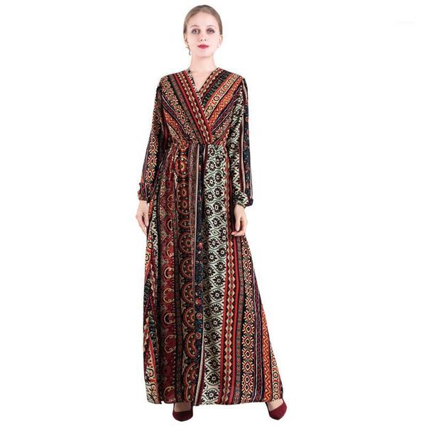 

ladies printing abaya dress caftan islamic clothes muslim dress jilbab djellaba robe1, Red
