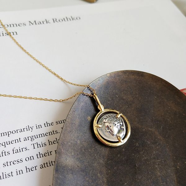 

peri'sbox 925 sterling sliver protrait coin pendant chokers necklaces minimalist layering choker statement disc necklaces bijoux v19103, Silver