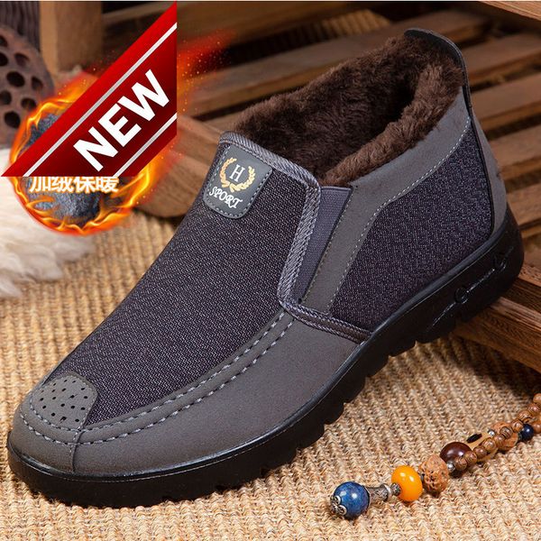 

old men's cotton anti slip warm man's father's plush beijing cloth shoes in winter, Black