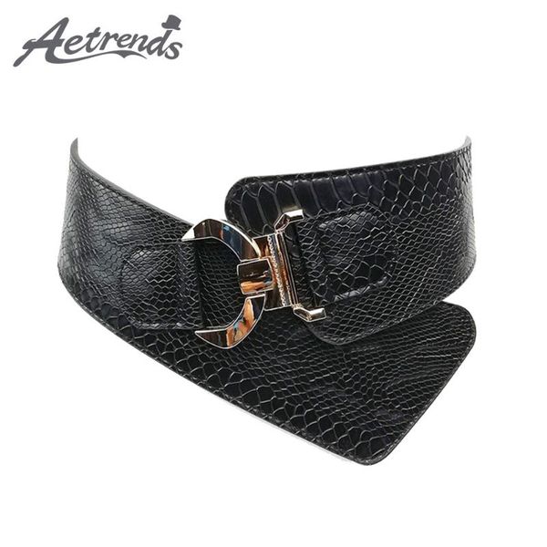 

belts [aetrends] women's fashion vintage wide waist belt elastic stretch steampunk waistband with interlock buckle d-0136, Black;brown