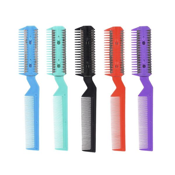 

hair razor comb scissor double-ended hair comb hairdressing trimmers hair shaving blades thinning diy styling tool random color, Silver