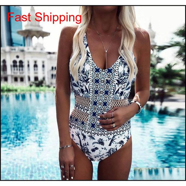 

new women one pieces bikini hollow net yarn swimwear series flower printing padded beachwear monokini swimsuit ftift