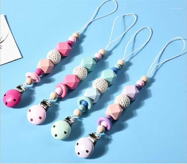 

pacifiers# silicone and wood pacifier clip wooden bead dummy holder cute clips soother chains baby teething toy for chew1