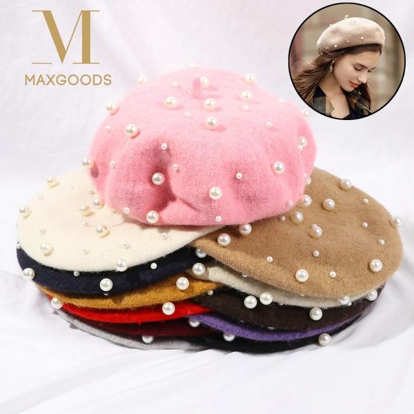 

осень зима женщины hat берет pearl rivet мягкий теплый французский шерсть cap vintage solid color повседневный элегантный beanie hat аксессу, Blue;gray