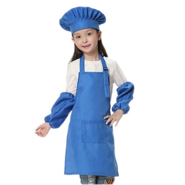 

3pcs/set children kitchen waists 12 colors kids aprons with sleeve and chef hats for painting cooking baking 3 nuqwl