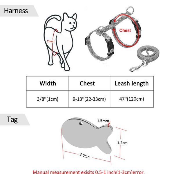 

nylon cat puppy harness customized printed walking cat kitten vest pet traction harness leash set with engraved id jllwmp