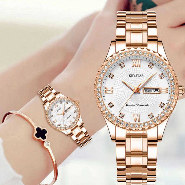 

luxury diamond gold wrist watch female calendar wrist date watch ladies gifts stainless steel watch, Slivery;brown