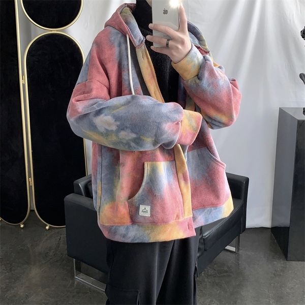 

tie dye hoodies men's fashion print casual camo hooded sweatshirt men streetwear wild loose hip hop hoodie mens hoody cardigan, Black