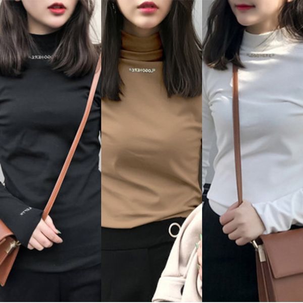 

agapw base half high autumn new for coat coat winter coatwomen's slim and slim long sleeve t-shirt in collar and t-shirt 2020 15ao5, White