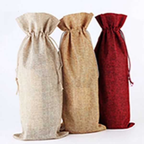 

factoryve1icovers gift jute bottle pouch burlap packaging champagne bag wedding party decoration wine bags drawstring cover eea2179