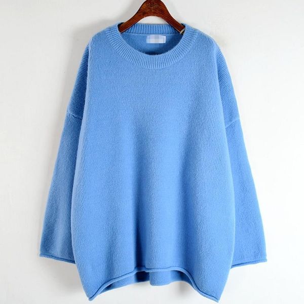 

ewq] solid color loose round neck pullover soft glutinous long sleeve thicked casual new fashion tide 2020 winter gd9101, White;black