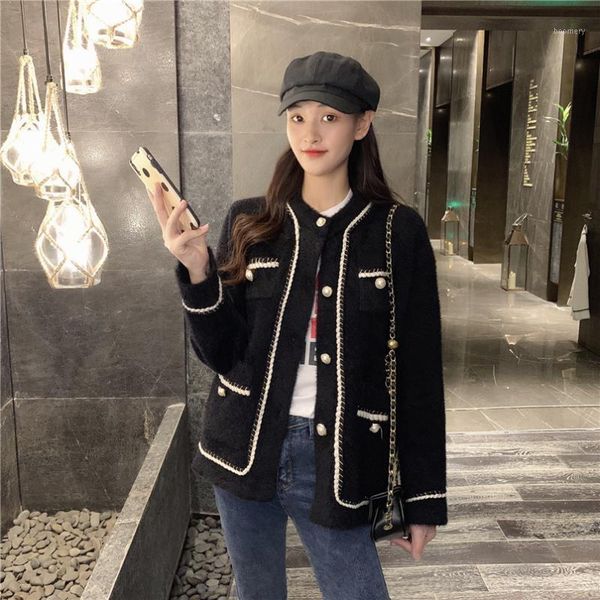 

new women autumn winter coat cardigan lambs wool button loose vintage jacket sweet cute korean chic soft warm outerwear female1, Black;brown