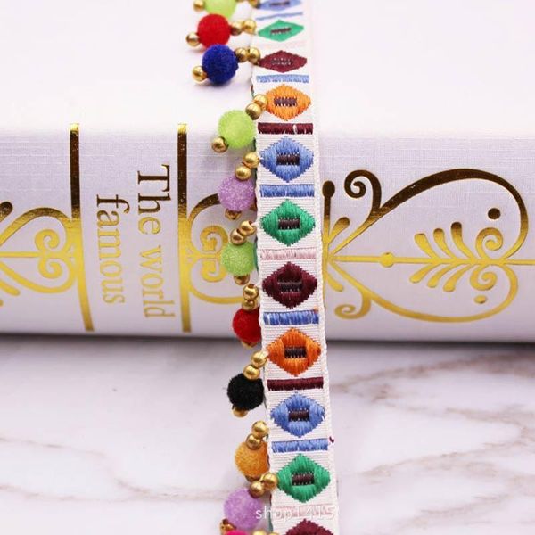 

1yards lot pompom fringe trim fabric tassels fringe lace trimmings with pompom for curtains decoration diy sewing accessories h bbydgi