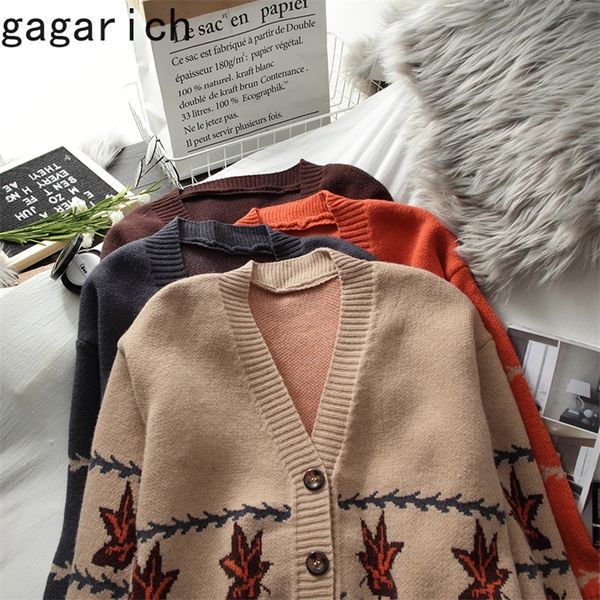 

gagarich women cardigan fashion jacquard v-neck sweater female autumn winter new style thick wear ins long sleeve knit 201225, White;black