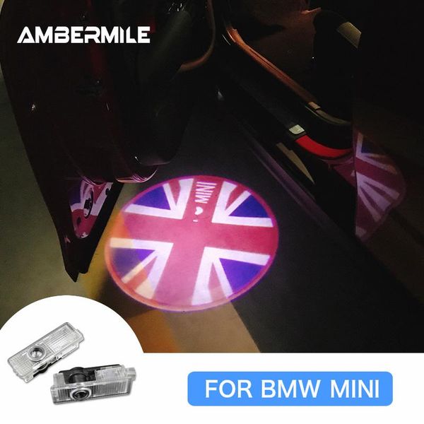 

ambermile 2pcs for mini cooper one jcw r55 r56 r60 f60 countryman accessories led car door shadow light laser logo welcome light