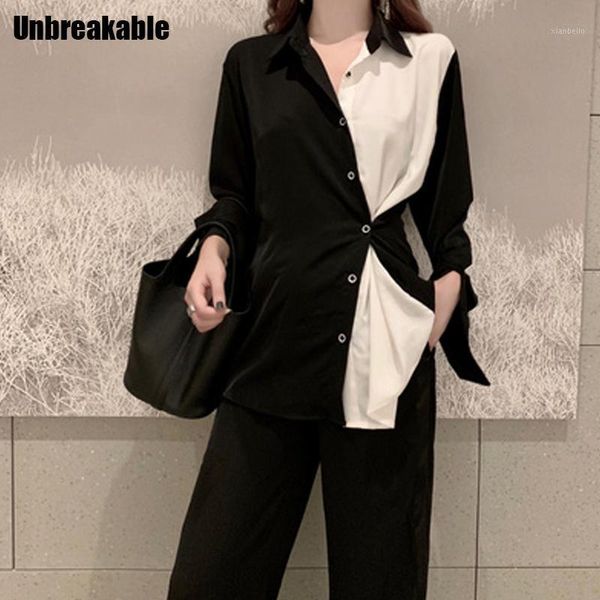 

elegance new patchwork color-hit office lady 2020 fashion sweet blouses casual basic full sleeves loose shirts goth1, White